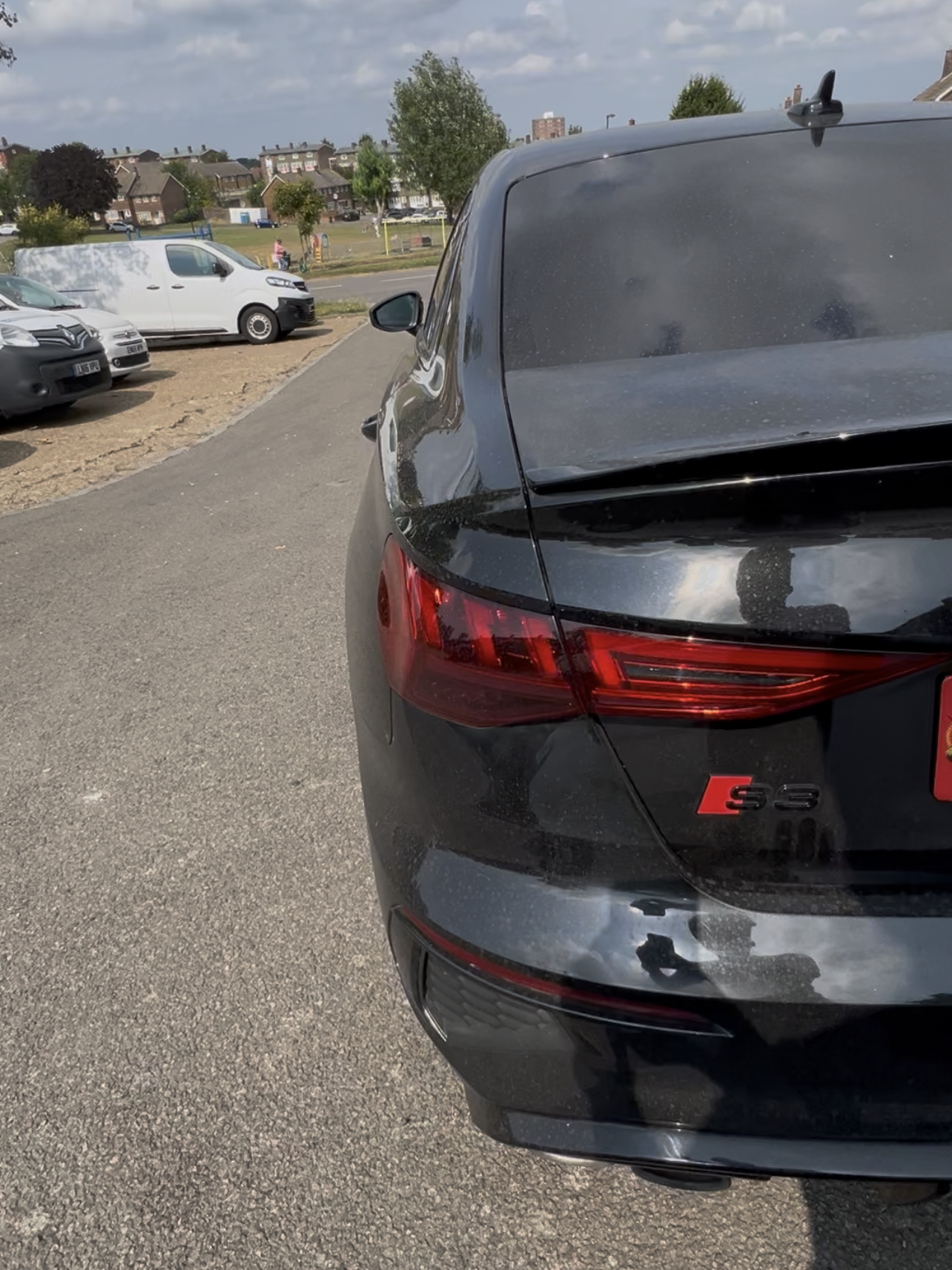 Before exterior detailing in Croydon – Audi S3 rear quarter with traffic film and dull finish